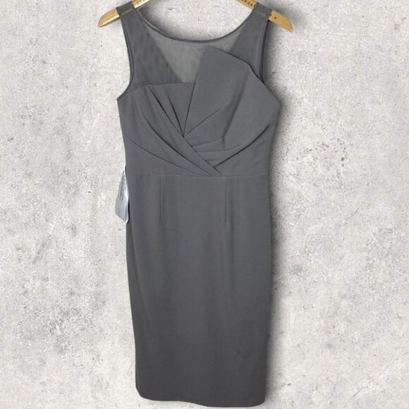 NWT Nordstrom JS Collection Silver Grey Illusion‎ Neckline Sheath Cocktail Dress - Picture 13 of 15